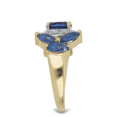 BUY STERLING SILVER NATURAL BLUE KYANITE WITH WHITE ZIRCON GEMSTONE CLUSTER RING